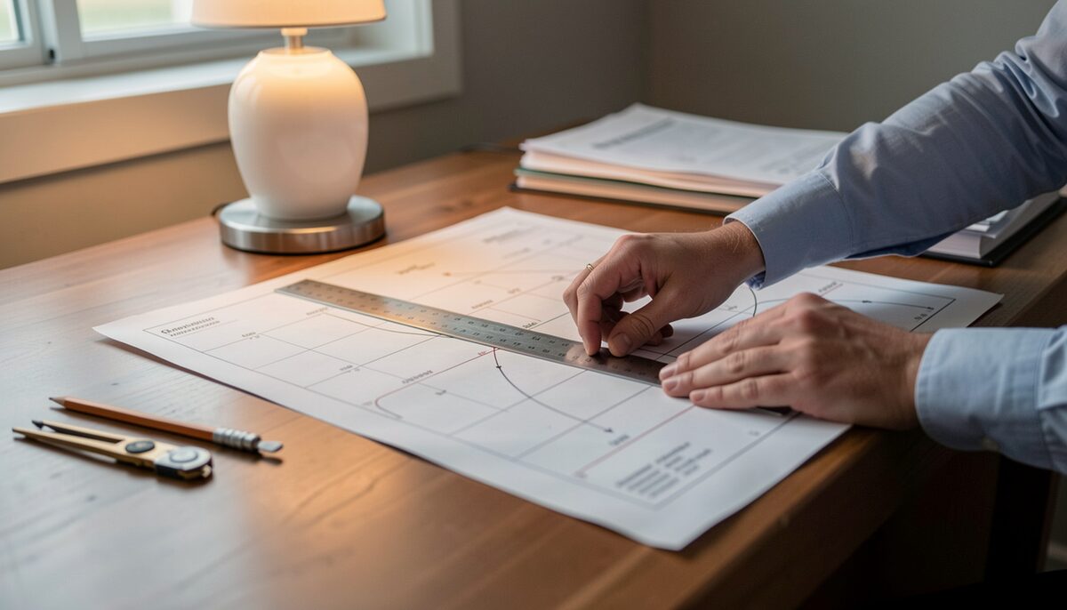 Hands measuring tracks on a printed flight chart.