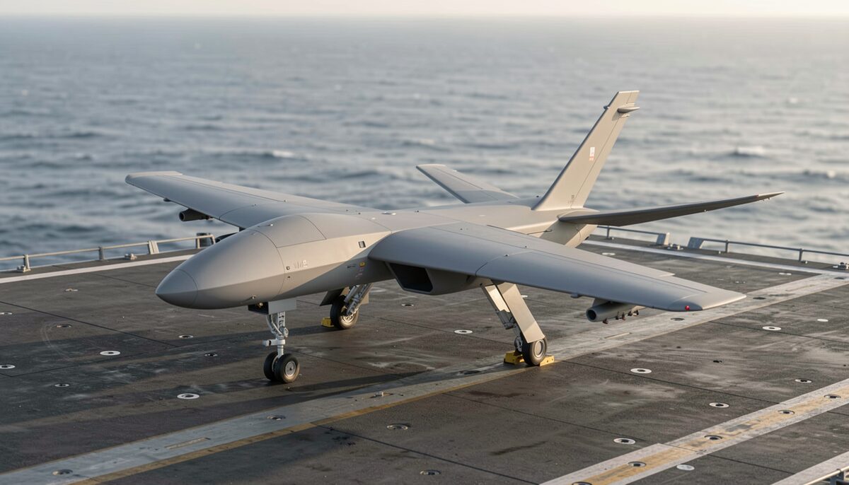 An unmanned aircraft on a carrier flight deck.